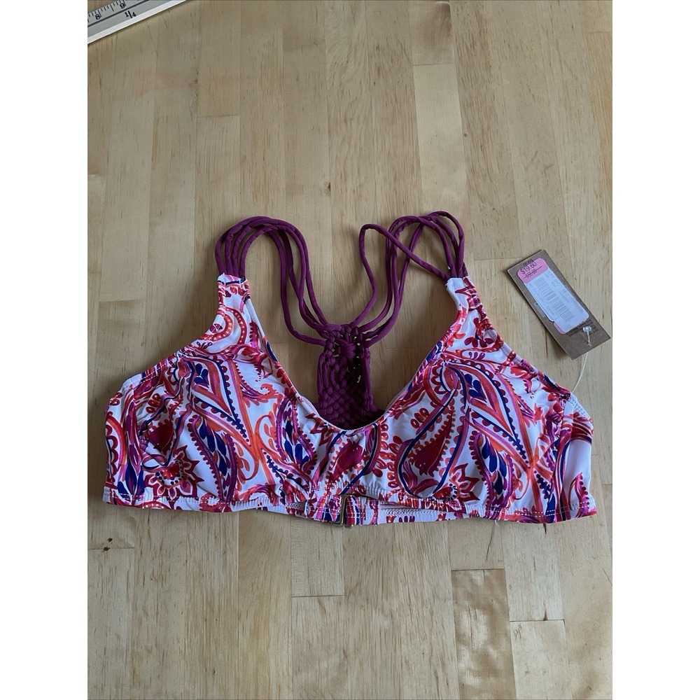Cremieux Pink Paisley Large Swim Top Braided Crossback Purple Accent
